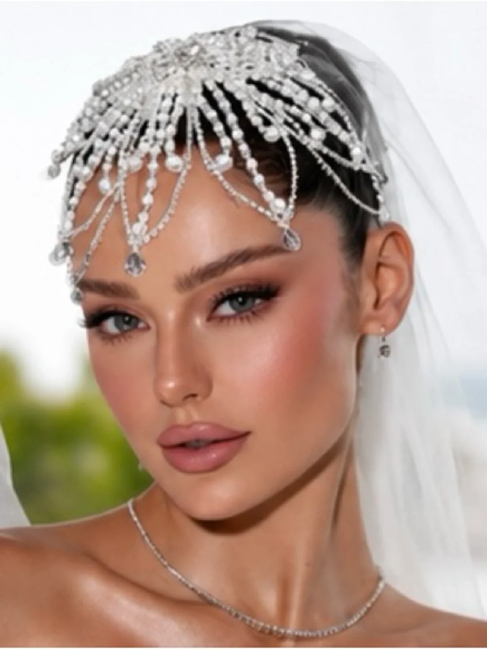 Crystal Pearl Bridal Headpiece | Wedding Hair Vine | Rhinestone Head Chain | Bri